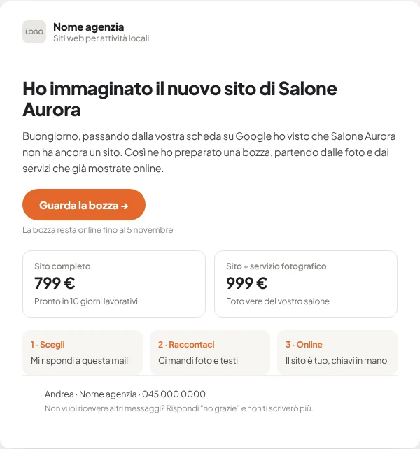 Email grafica come la riceve l’attività, con il pulsante Guarda la bozza
